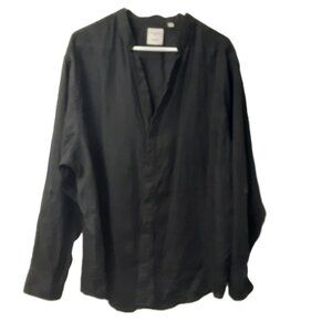 Baird McNutt Men's Top 2XB Black Pullover Roll Tab V-Neck 100% Linen Easy Care